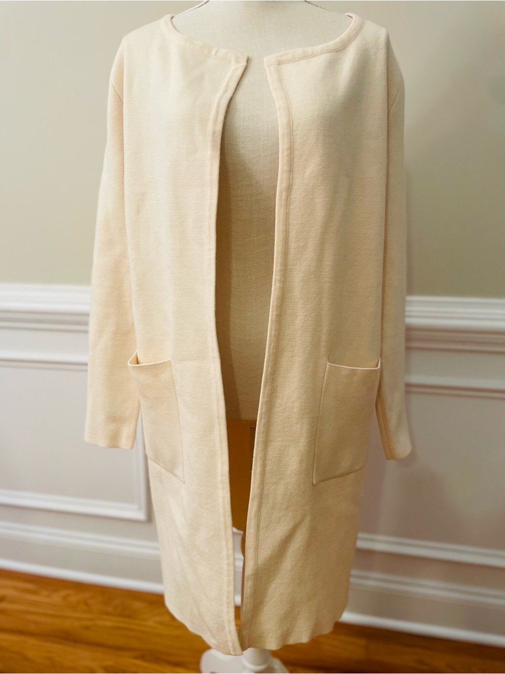 Anrabess Women’s Long Sleeve Knit Open Front Draped Cream Beige Cardigan Sz Med - Picture 2 of 9